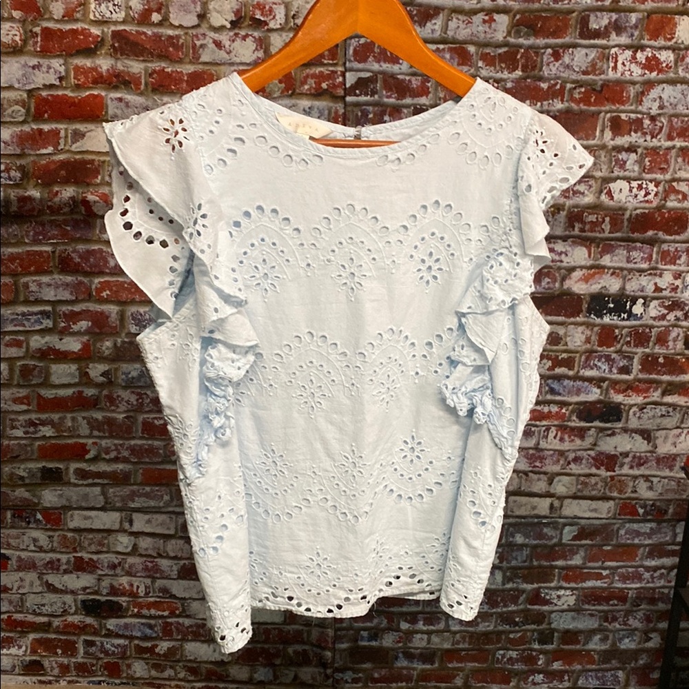 Adiva Sky Blue Eyelet Ruffle Top